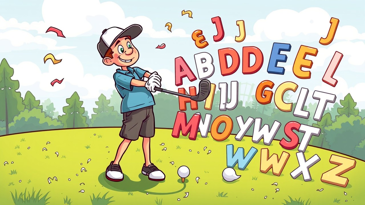 golfer swining at letters with his putter